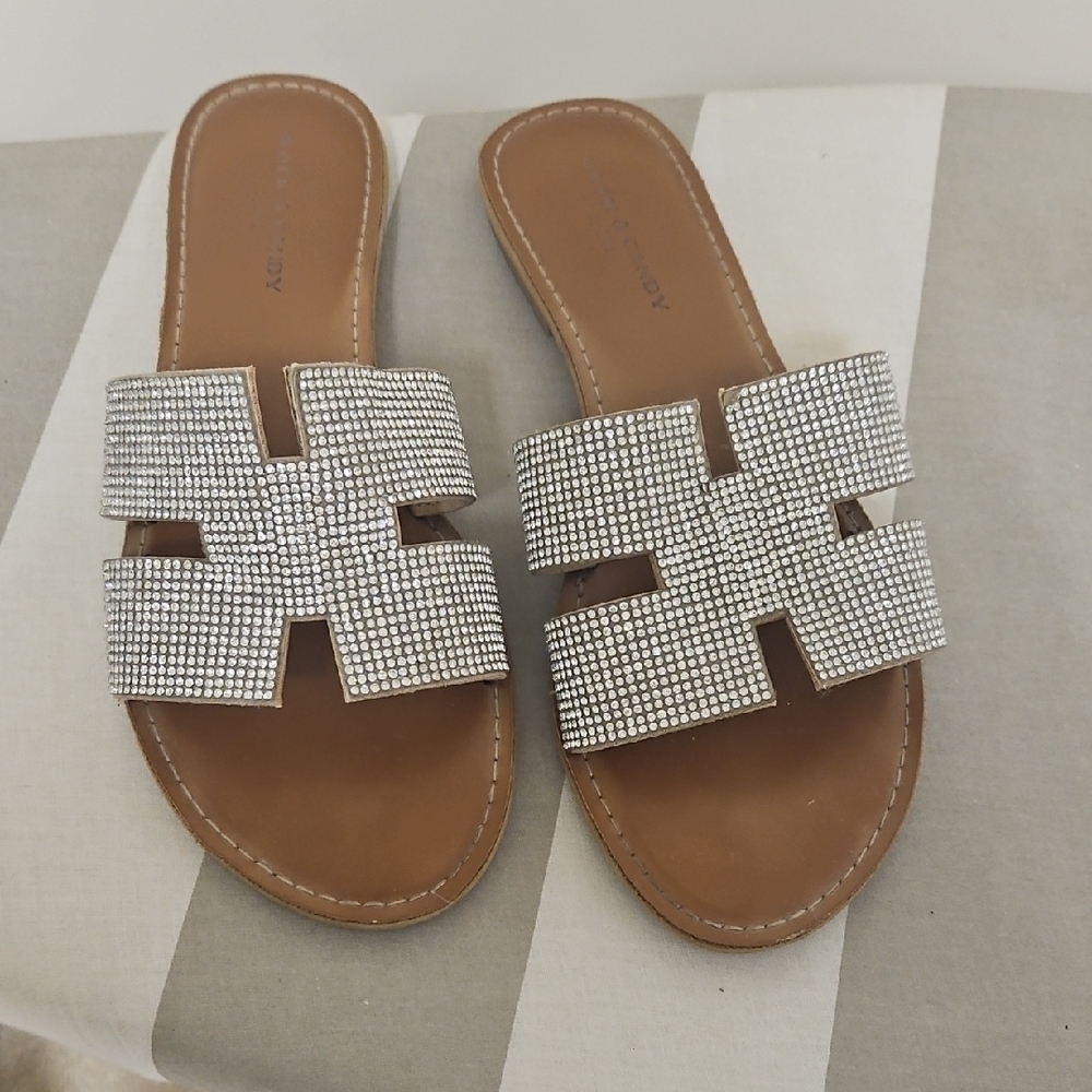 Rock & Candy Silver Sandals with Rhinestone Embellishments